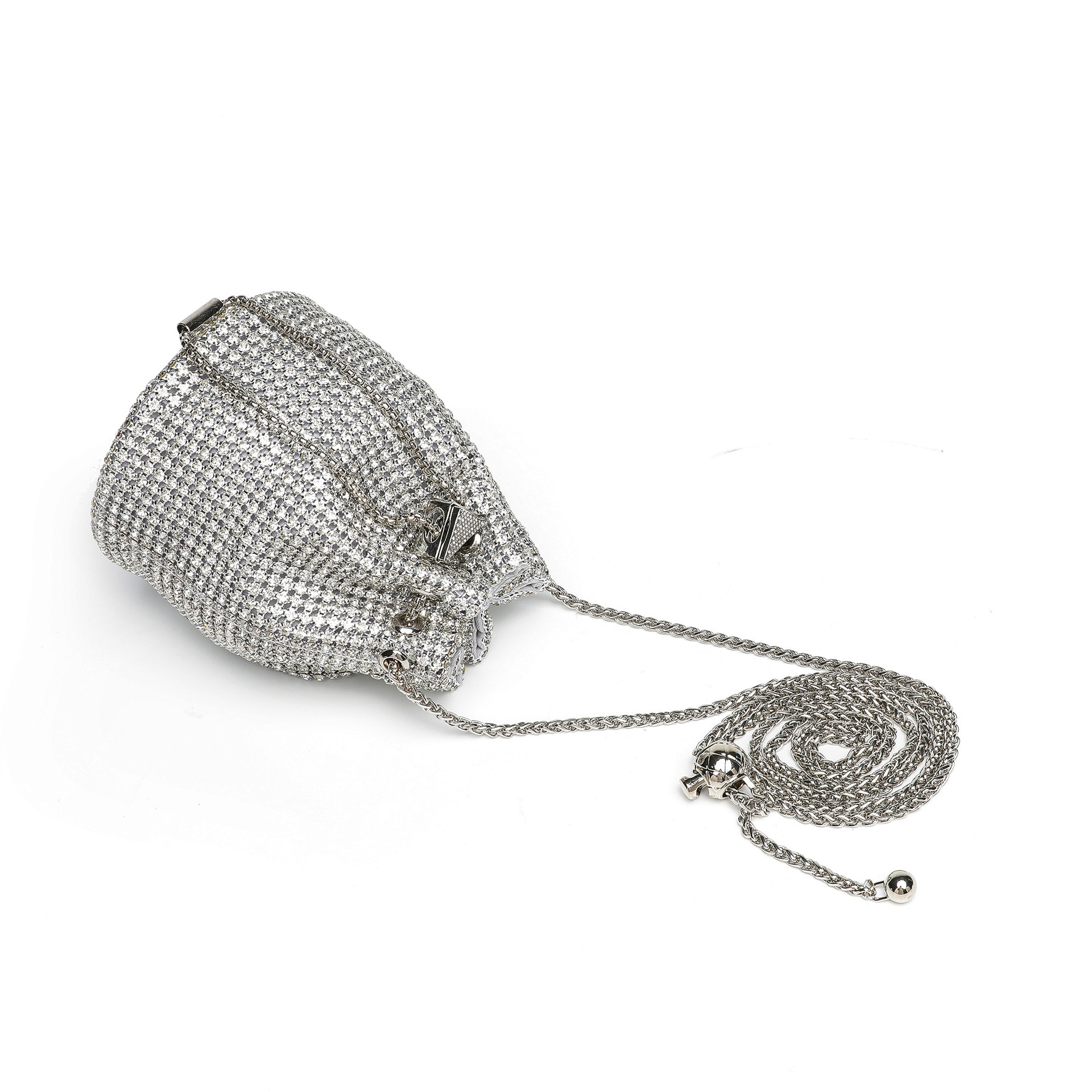 2026 New Arrival Full Diamond Fashion Mini Bucket Bag, Gold Ball Glass Rhinestone Evening Bag, Elegant Chain Purse For Women - Thumbnail 3