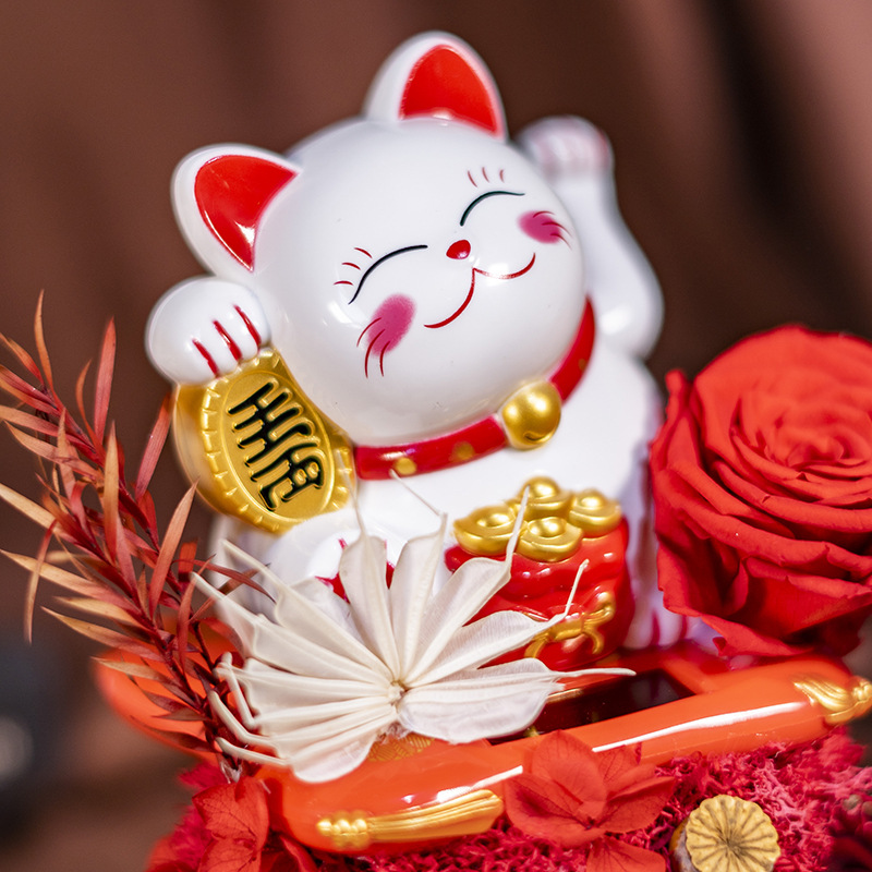 Yunnan Yongsheng flor fortuna gato cubierta de vidrio regalo creativo decoración cumpleaños regalo de boda Yongsheng flor producto terminado