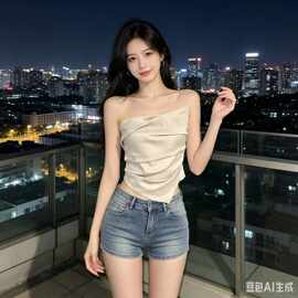 赵同款抹胸上衣女夏季新款褶皱辣妹修身设计感无袖背心