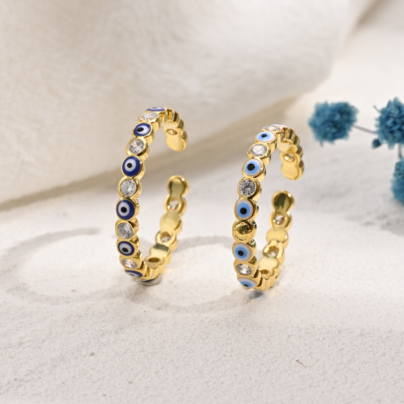 Retro Geometric Eye Copper Open Ring Zircon Copper Rings