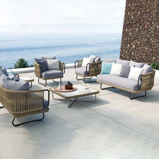 Outdoor Hotel Sofa Chair B&B Living Room Rattan Bamboo Sofa Rattan Chair Medieval Chair Villa Courtyard Table and Chair Combination