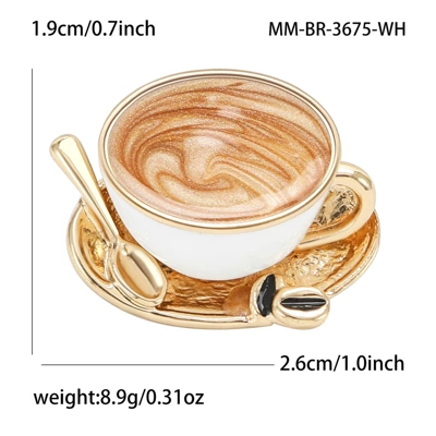 New Exquisite Creative Alloy Enamel Coffee Cup Brooch Personalized Creative Women's Clothing Corsage Jewelry Pin (Yaxa sancaqları) - white3675-wh