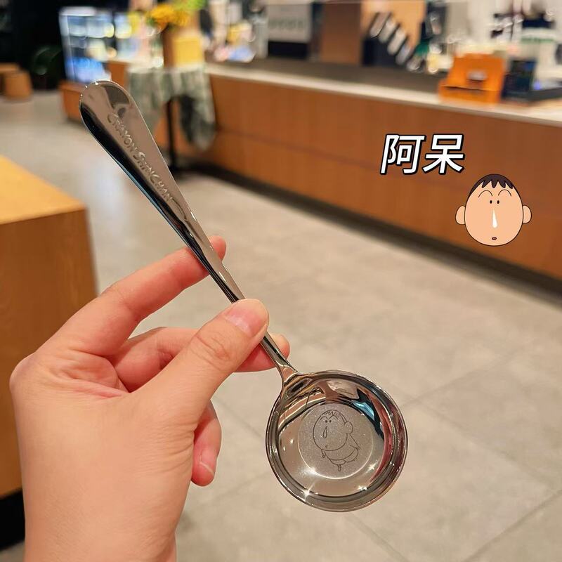 韩式304圆勺三丽鸥不锈钢甜品调羹勺高颜值平底汤勺长柄吃饭勺子|undefined