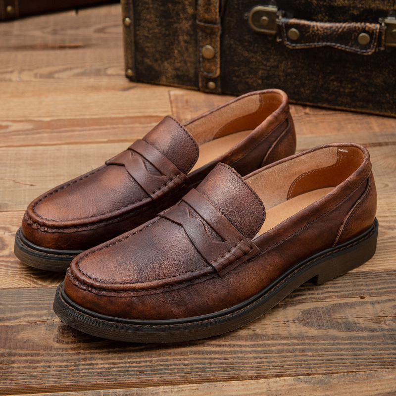 Shanghai Jie shu autumn new 2022 handmade retro brushed men's shoes all-match casual loafers low-top loafers