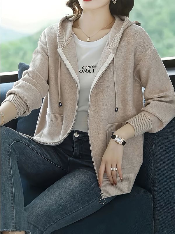高级感连帽毛衣外套女宽松拉链针织开衫秋季女装带帽卫衣春秋外搭|undefined