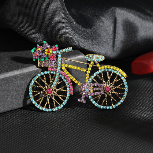 European and American cross-border retro rhinestone-encrusted bicycle brooches, personalized fashionable men's and women's suit brooches, brooch manufacturers wholesale