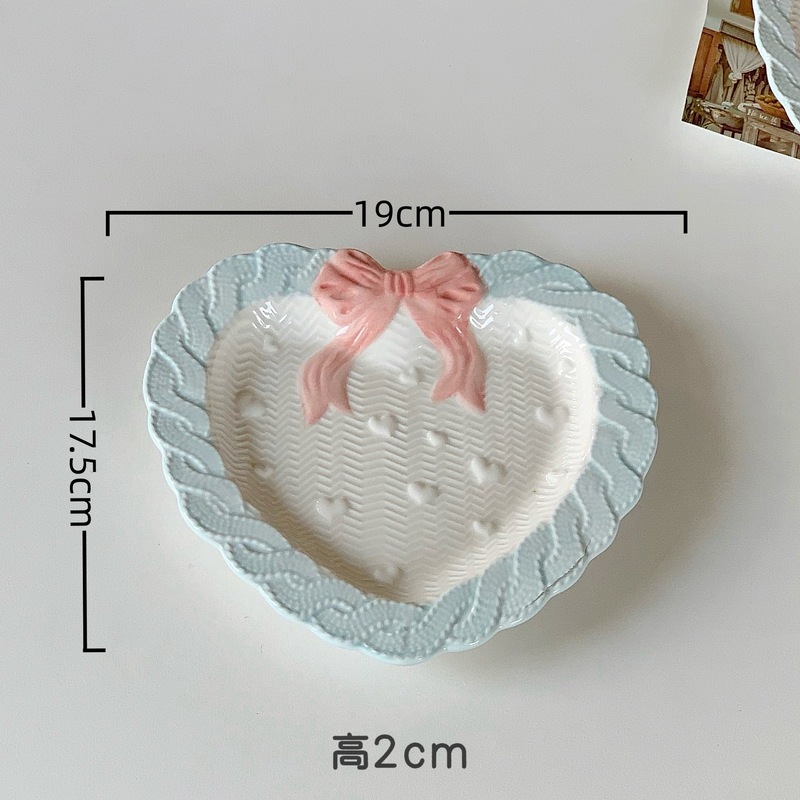 ガーリーハートリボンレースセラミックプレートライスボウルインケーキスナックプレートガーリーハートプレート高価値食器|undefined