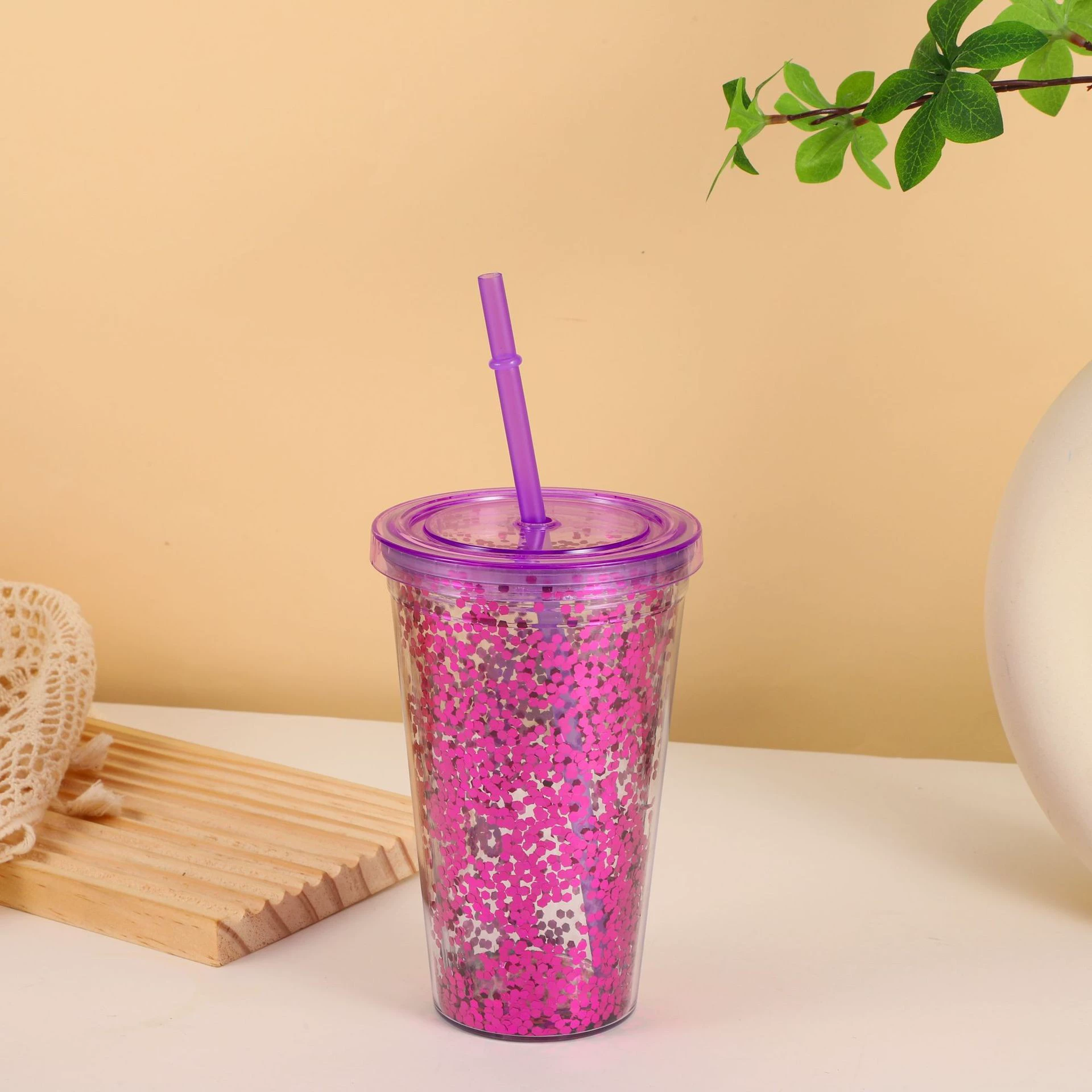 Мультяшная двуслойная пластиковая рукоять с стеклом, 16 oz, 450 ml