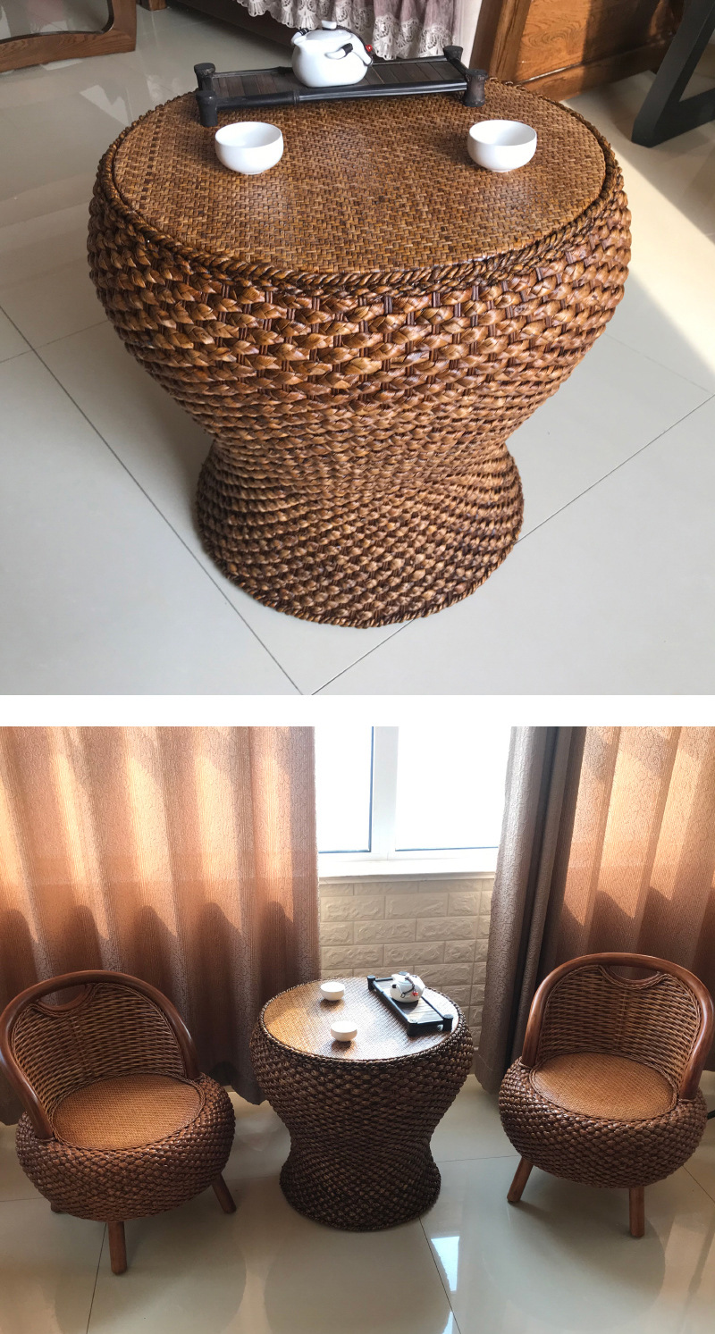 藤编阳台圆桌子三件套家用休闲圆形茶几简约茶桌椅组合小户型茶台-阿里巴巴