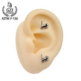 ASTM-F136钛合金精雕款小猫小狗耳钉0.9牙耳骨钉唇钉穿刺饰品耳饰