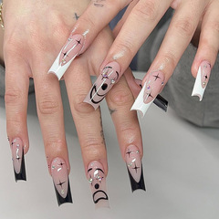 Cupid color two-tone black and white smiling face expression mood nail art sweet cool Instagram style long ballet spicy girl wearing nails