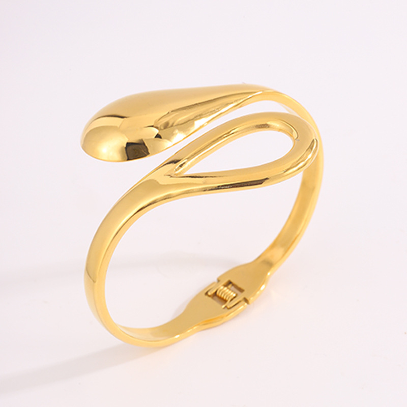 Brazalete de acero de titanio de diseño simple y exquisito abertura hueco abraza brazalete de oro de 18k elástico joyas de brazalete cruzada
