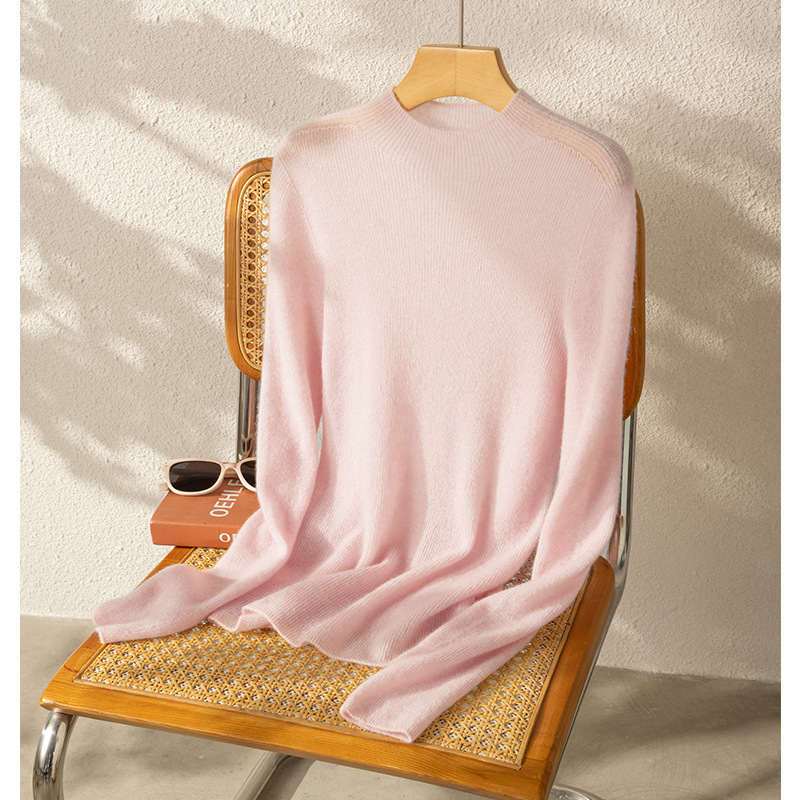 2025 Puyuan Autumn and Winter New Heavy-Duty Seamless Silk Cashmere Half-Turtleneck Skin-Friendly Base Sweater for Women