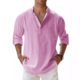 Summer New Casual Men's Loose Men's Fashionable Collar Sports Solid Color Long Sleeve Cotton Top Large Size Shirt in Stock