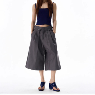 Yongfang American Retro Cropped Pants for Men and Women, Trendy Stereo Versatile Loose Slimming Look Straight Wide Leg Casual Trousers Short