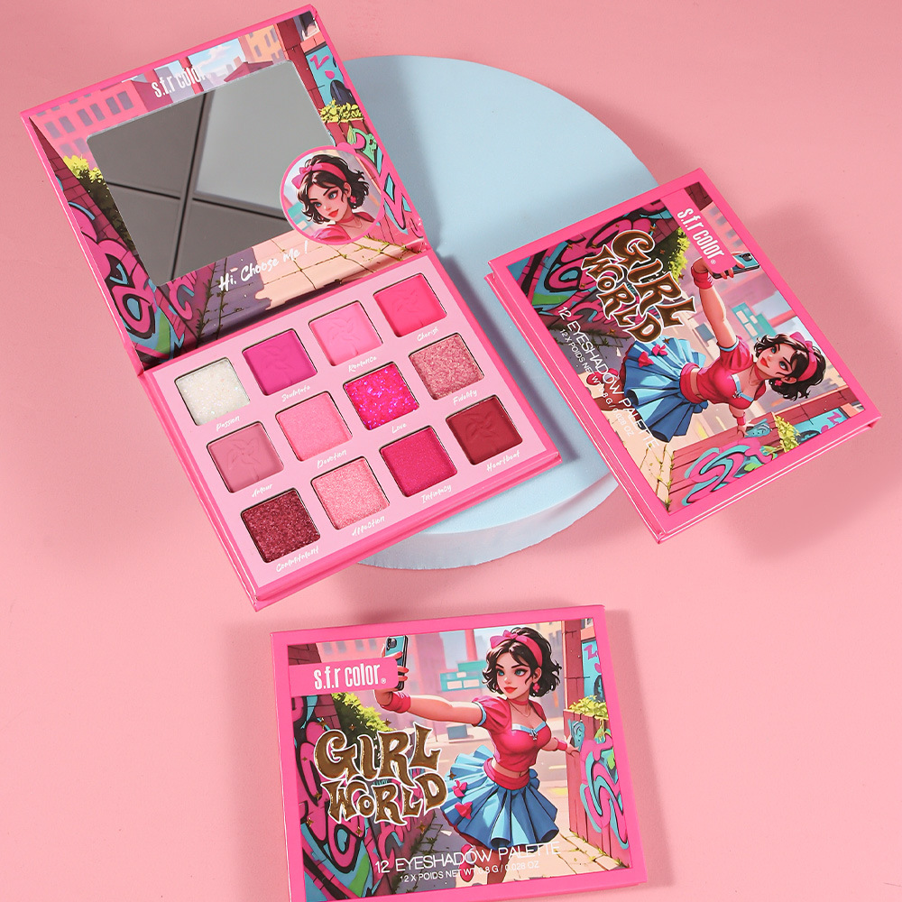 s.f.r color transfronterizo especializado para la saturación de alta perla mate rosa de 12 colores de sombra de ojos maquillaje al por mayor