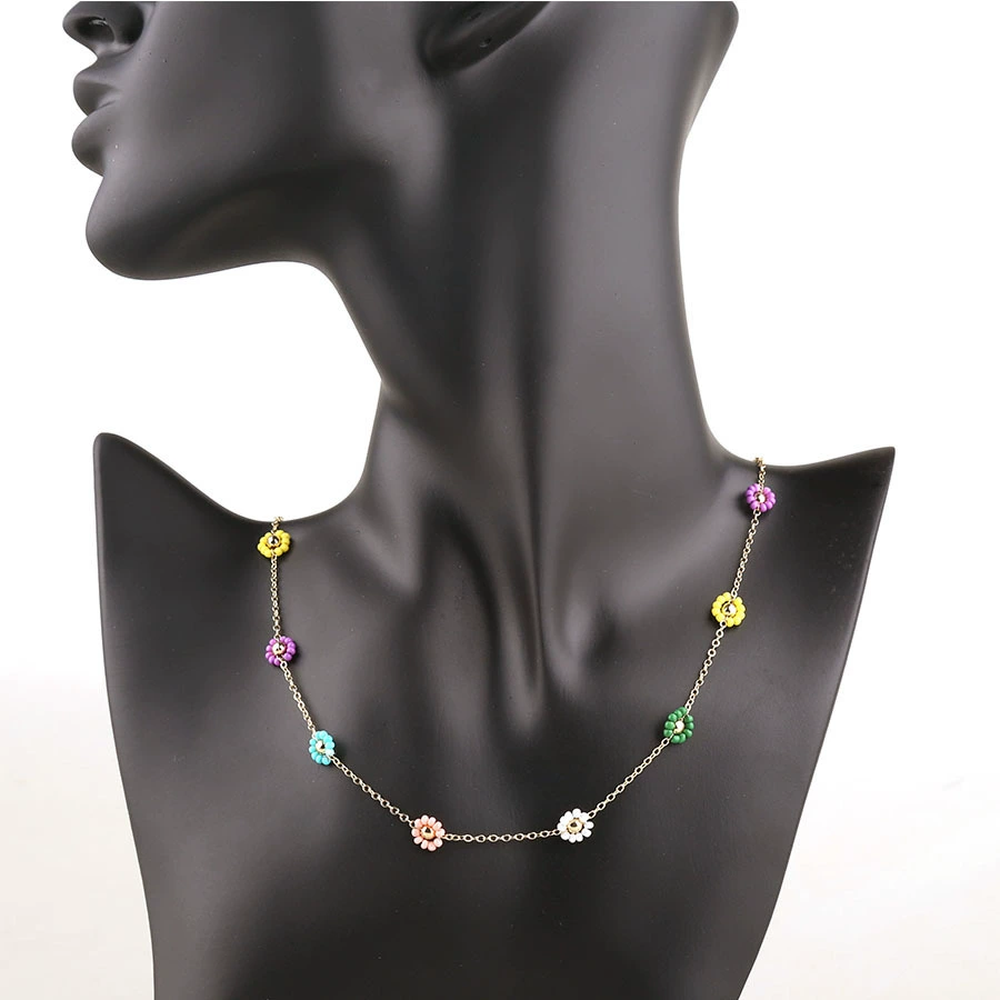 Золотая Хризантема пластиковый цветок бисер элементы O медная цепочка ожерелье 2,0 цепочка Женское Ожерелье 45 см длина 5 см удлинение