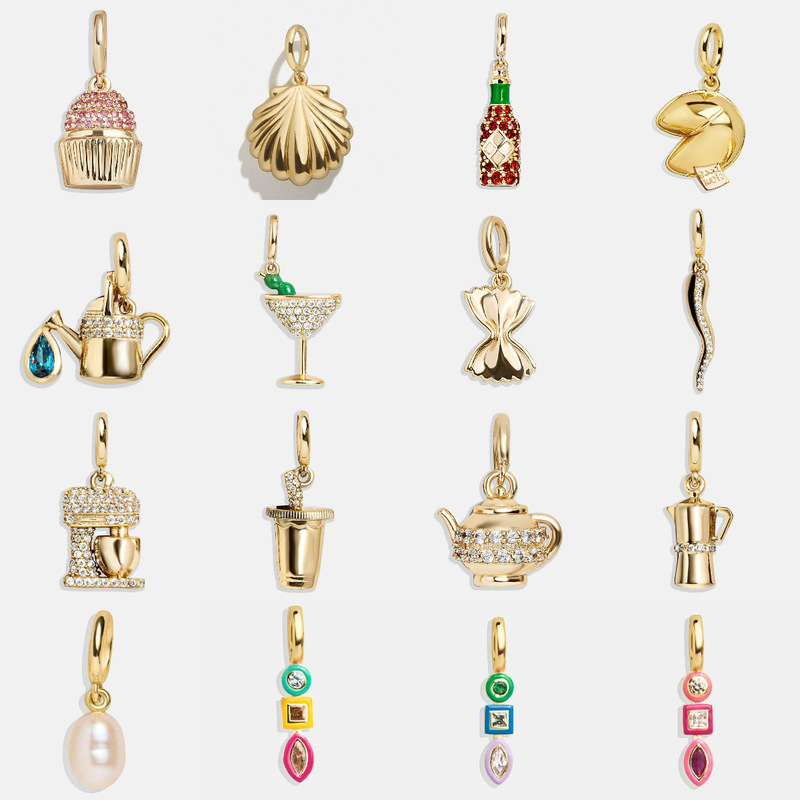 Keychain Series European and American Dessert Vacuum-Plated Gourmet DIY Stainless Steel Brooch Accessories Gold Color-Preserving Bag Pendant 18K