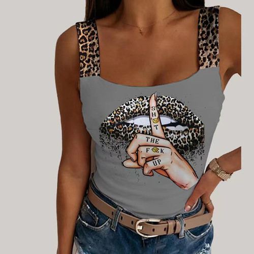  Amazon AliExpress Wish new European and American style women's sexy strapless printed lips patterned vest top