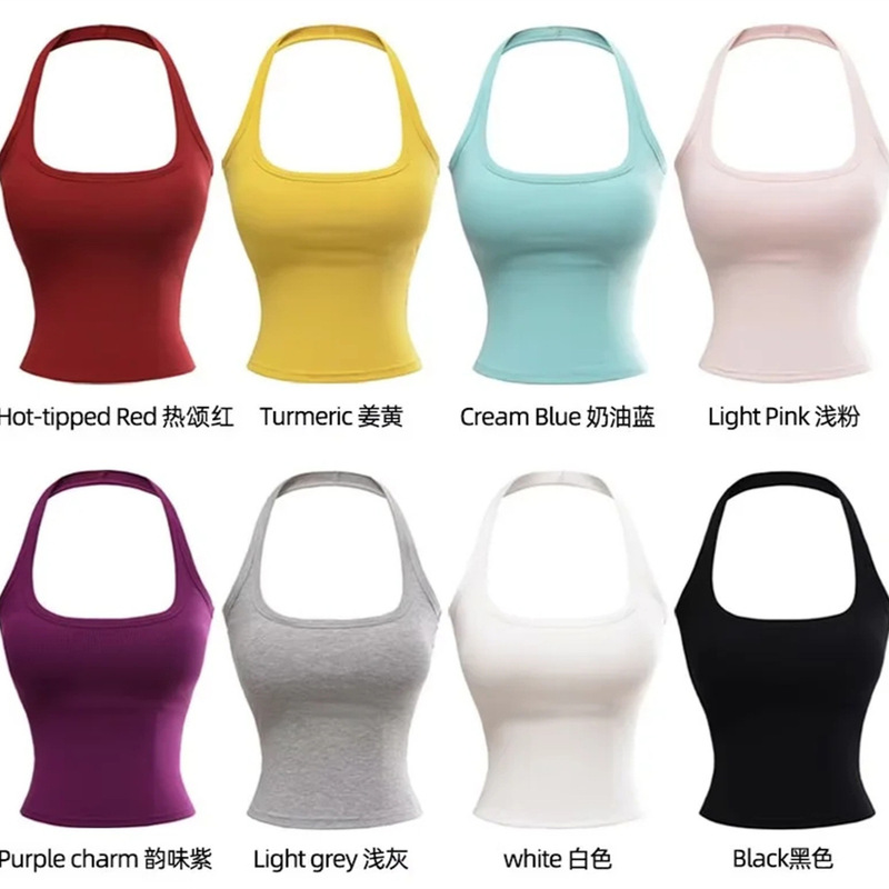 Multicolor Basic Retro Spicy Girl Camisole for Women, Summer Niche Pure Desire Halter Neck with Chest Pad U-Neck Strap Top Multicolor Basic Retro Spicy Girl Camisole for Women, Summer Niche Pure Desire Halter Neck with Chest Pad U-Neck Strap Top
