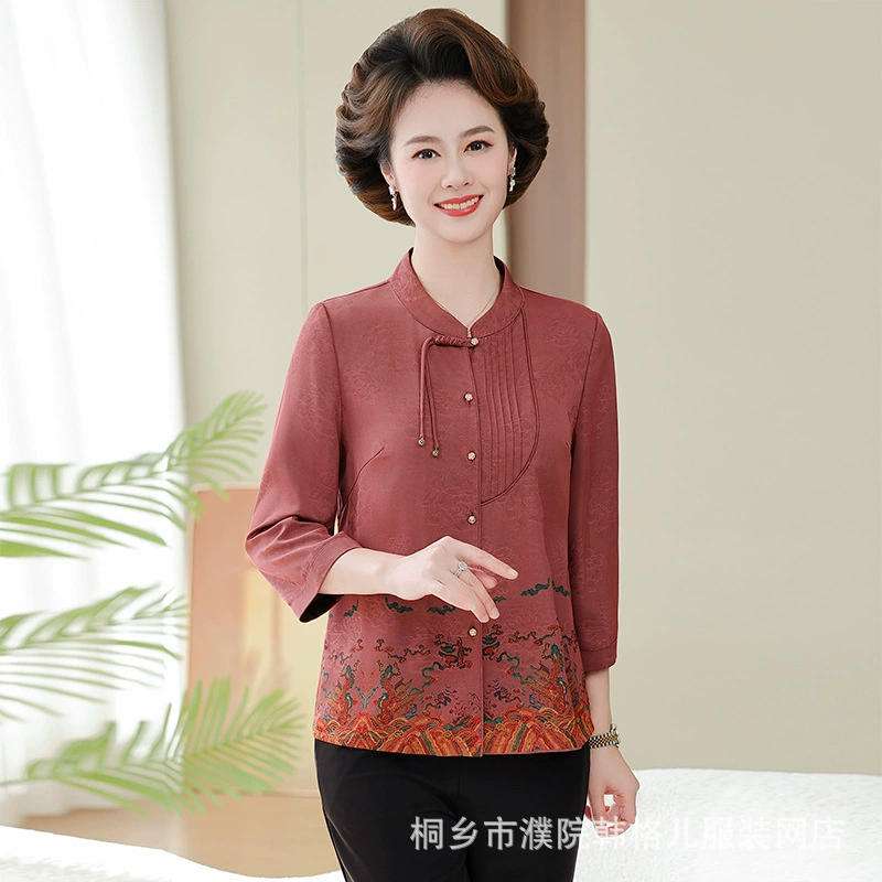 Бабушка весенняя рубашка иностранная старушка национальный стиль топ среднего и пожилого возраста длинные рукава одежда мама весна и лето пальто тонкая