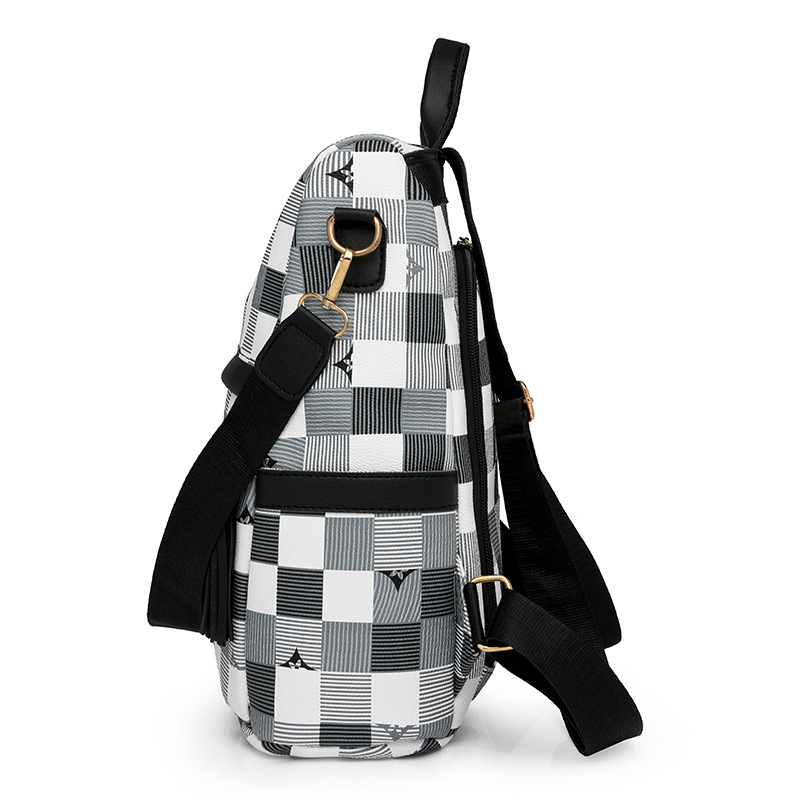 Mochila antirrobo de cuero suave de doble uso para mujer 2024 nuevo estilo coreano casual para mujer mochila bolso de viaje a cuadros de moda