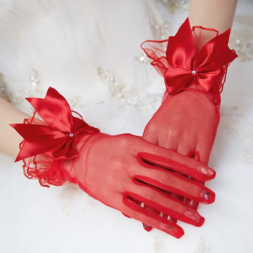 2020 Wholesale Bridal Wedding Dress Decorated Gloves Full Finger Satin Beaded White Gloves Manufacturer Straight Women
