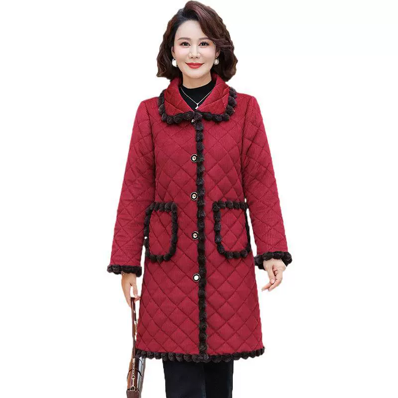 妈妈棉衣冬季加绒保暖中老年中长款加厚家居睡衣外套网红爆款