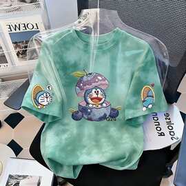 外贸批发新款男童纯棉嘻哈宽松短袖T恤夏季装卡通印花扎染上衣潮T