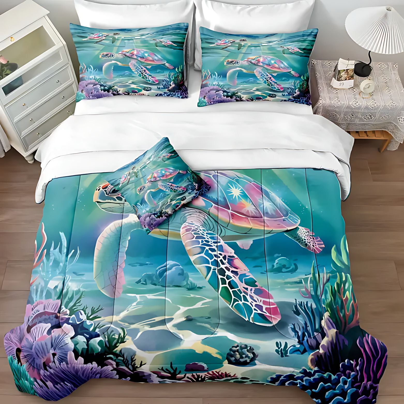 TEMU / JIT transfronterizo ocio vista al mar impresión digital 180gms suave y cómodo edredón conjunto de ropa de cama