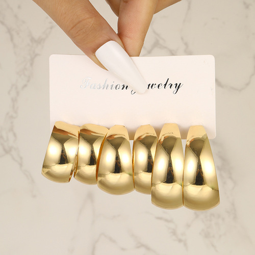 National show European and American cross-border new fashion and simple C-shaped drop-shaped earrings set of three pairs Earrings set