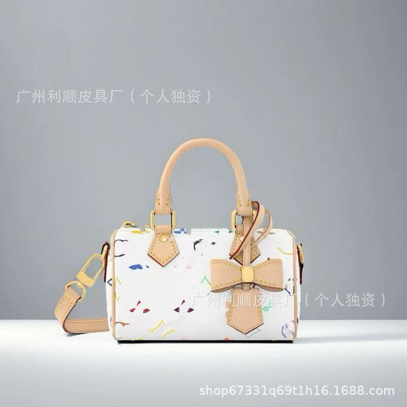 Guangzhou Foreign Trade Direct Supply White Tri-color Nano Speedy Pillow Bag Murakami Takashi Mini Boston Crossbody Women's Bag