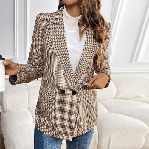 Amazon 2025 New Spring and Autumn European and American Commuting Leisure Suit Cross-border Retro Style Turtledove Pattern Suit Jacket