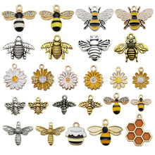 混25个小蜜蜂雏菊 DIY饰品配件昆虫动物合金滴油项链耳饰吊坠挂件
