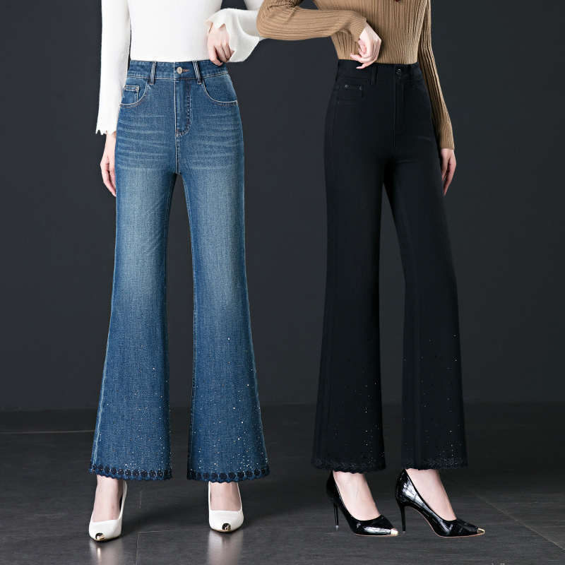 5203 Spring and Autumn Blue Bell-Bottom Jeans with Starry Sky Design, Fishtail Cut, Embroidered and Rhinestone-Adorned, Slimming and Age-Reducing, High-End Style 5203 Spring and Autumn Blue Bell-Bottom Jeans with Starry Sky Design, Fishtail Cut, Embroidered and Rhinestone-Adorned, Slimming and Age-Reducing, High-End Style