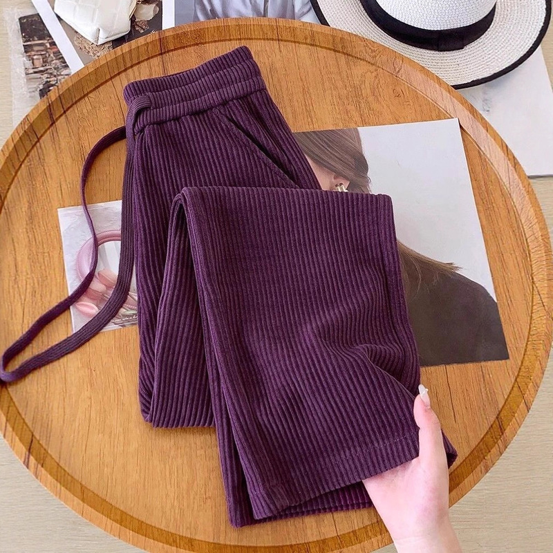 Plus Size 150kg Corduroy Straight Pants for Women Autumn and Winter 2025 New High-End Elegant Lazy Chenille Wide-Leg Pants