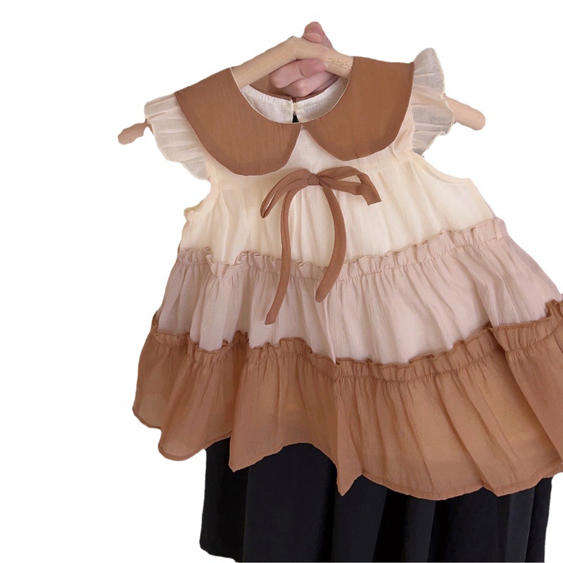 Vestido sin mangas de bebé femenino 2025 verano nuevo estilo princesa chaleco falda niña falda de tirantes de manga voladora pequeña