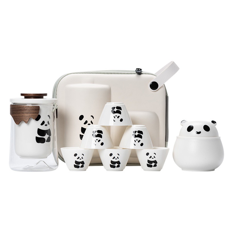Panda kung fu tea set teacup suit portable travel tea set teapot fast customer teacup high-end business gifts