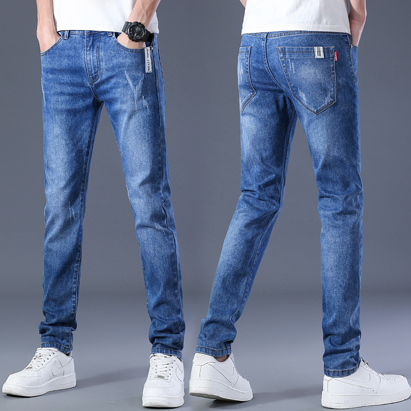 Spring/Summer 2024 Jeans Men's Korean-style Slim-fit Stretch Denim Trousers Youth Slim-fit Stretch Soft Thin Jeans