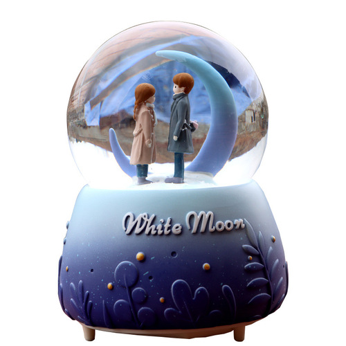 White Moonlight Couple Music Box Blue Purple Classic Snow Glowing Crystal Ball Ornament for Girls Birthday Gift Shop