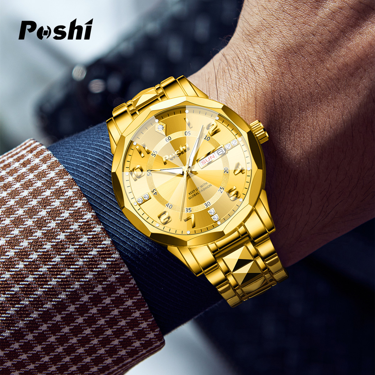 Douyin Live Explosiva Reloj para hombre Impermeable Luminoso Calendario dual Business Gold Watch Reloj de cuarzo para hombre