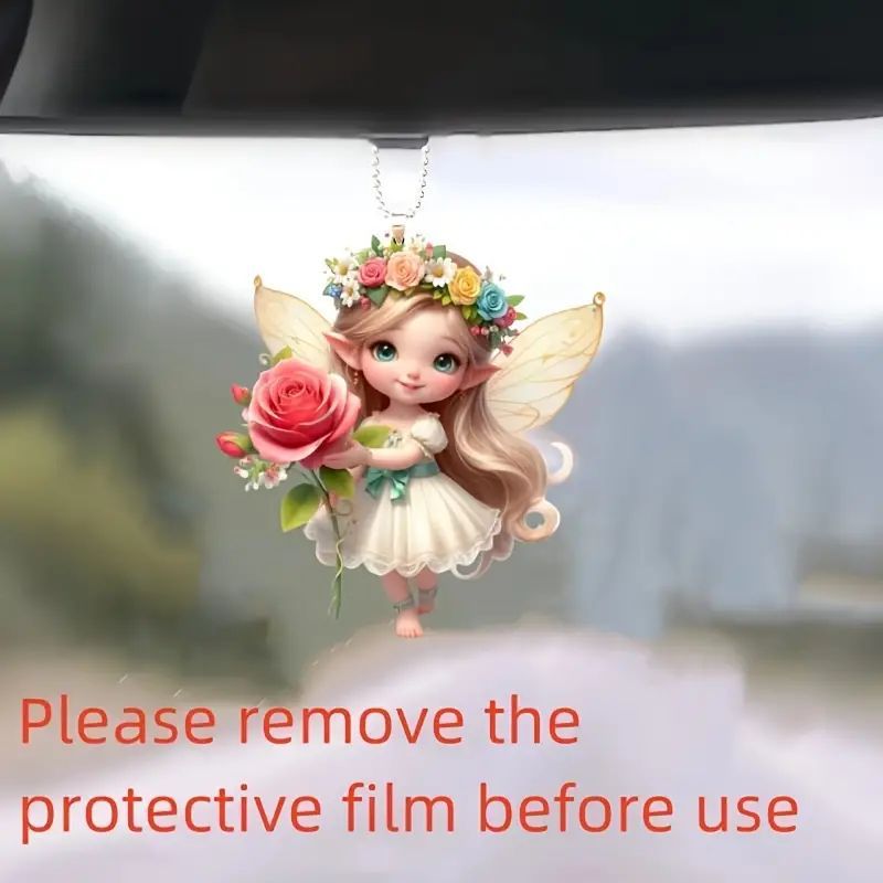 Cross-border nuevo encantador flores de hadas regalos de vacaciones colgante acrílico plano automóvil espejo retrovisor interior decoración