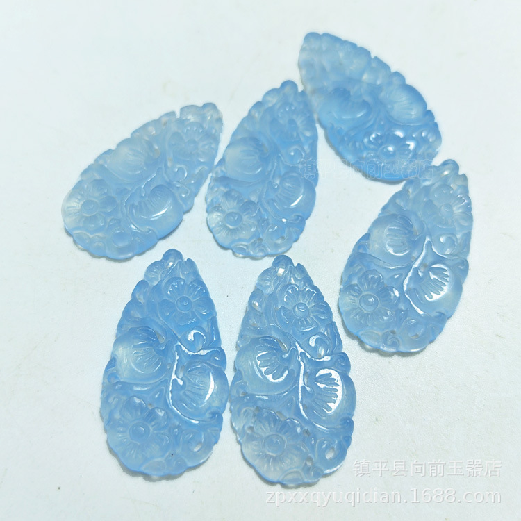 海蓝宝寿桃梅花牌子散件批发 diy玉石饰品配饰玉耳坠挂件配件