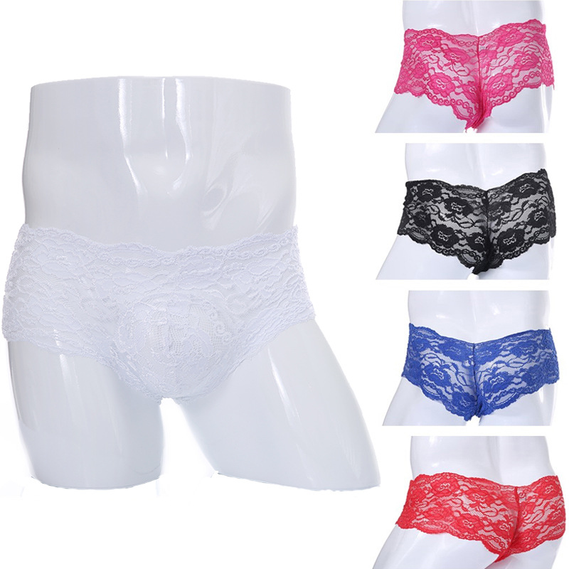 Temu Hot-Selling European and American Sexy Men's Lace Sexy Underwear Nightclub Stage Ds Performance See-Through Temptation Small Boxer