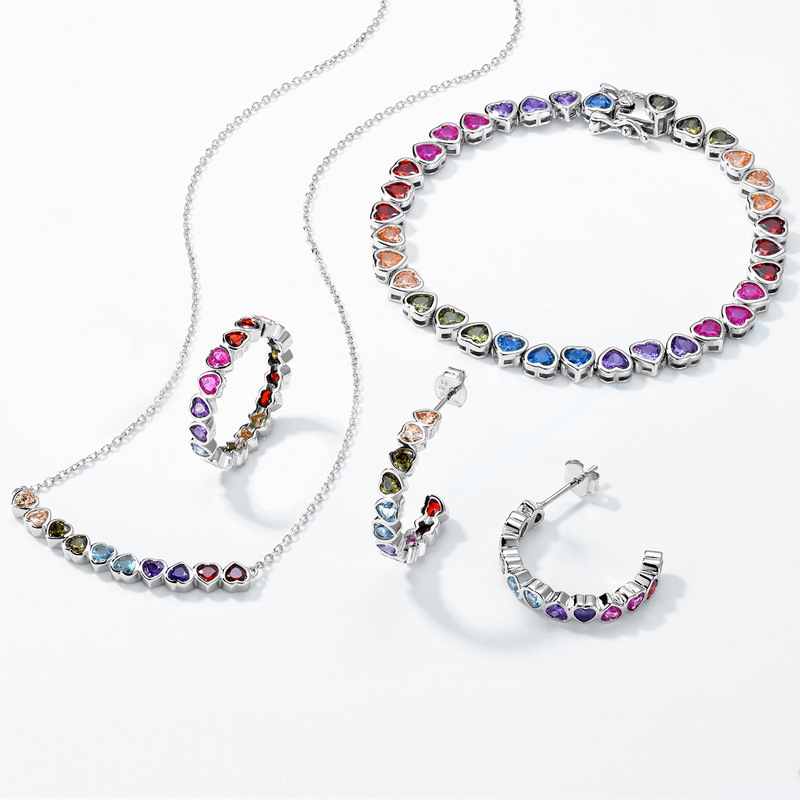 Nuevo amor transfronterizo pulsera de circonita arcoíris S925 bolso de plata con incrustaciones de color circonio tesoro joyería simple y ligera moda de lujo mujer