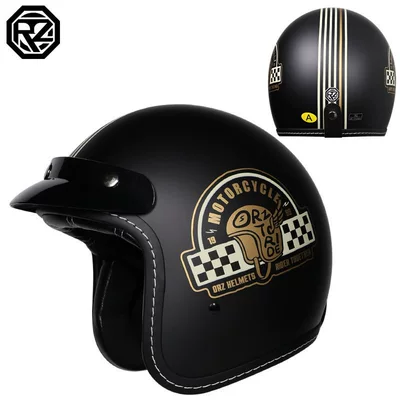 Motosiklet kaskı (dəbilqə) – 3C Certified 3/4 Helmet, Retro Half Helmet - black-gold-wings-m