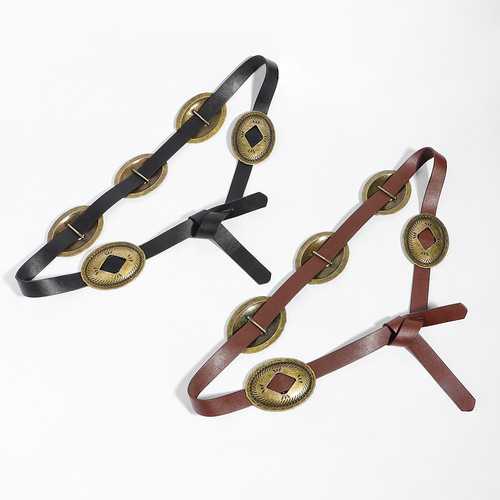 New European and American retro ethnic style metal carved belt fashionable women's casual and versatile punch-free belt accessories