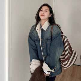 2025冬装新款牛仔外套女加绒羊羔毛棉服韩版宽松oversize复古夹克