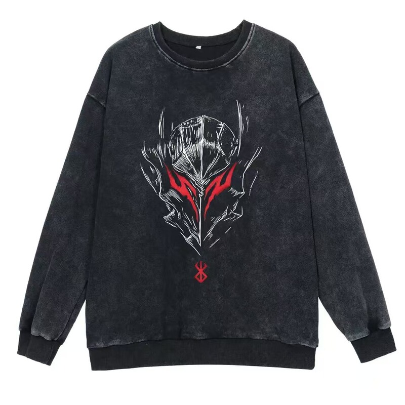 Foreign Trade Washed Retro Cotton Wear Brand Warrior Animation Harajuku Fall/Winter 360G Heavy Crewneck Wear
