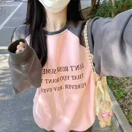 字母印花撞色设计感卫衣女ins潮休闲百搭宽松显瘦上衣服